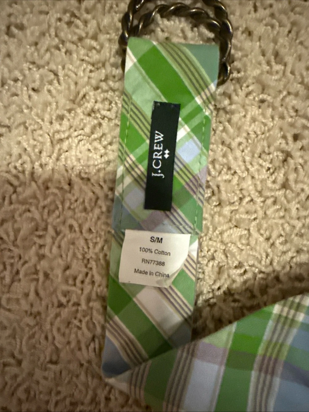 J Crew Fabric Plaid Green & Light Blue Belt Braided DRing Size S/M